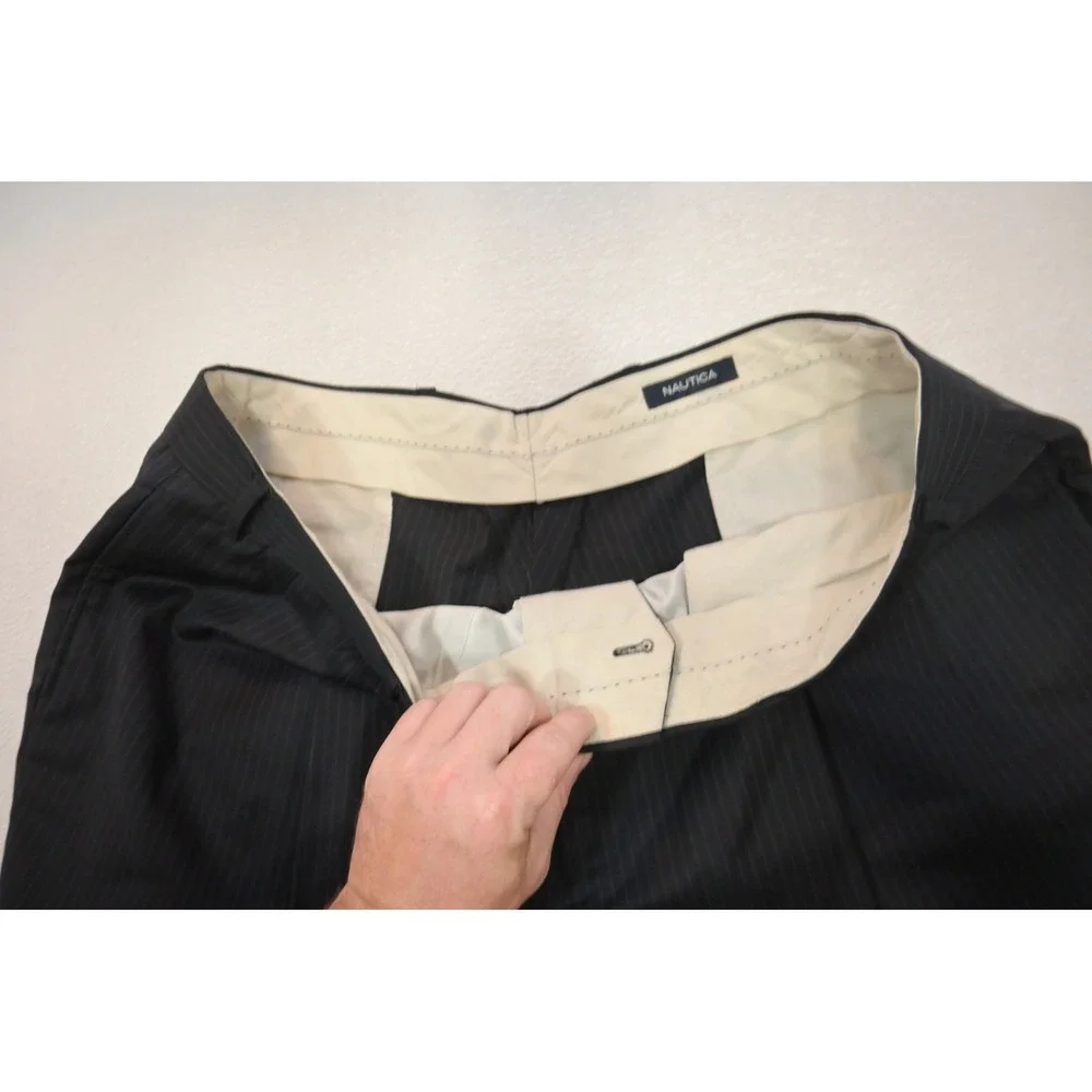 Nautica Pinstripe Suit Mens Size 48L 42x36 Dark Gray 2-Piece Formal Excellent